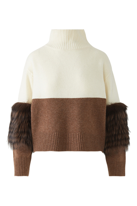 Color-blocked Fur Polo Sweater